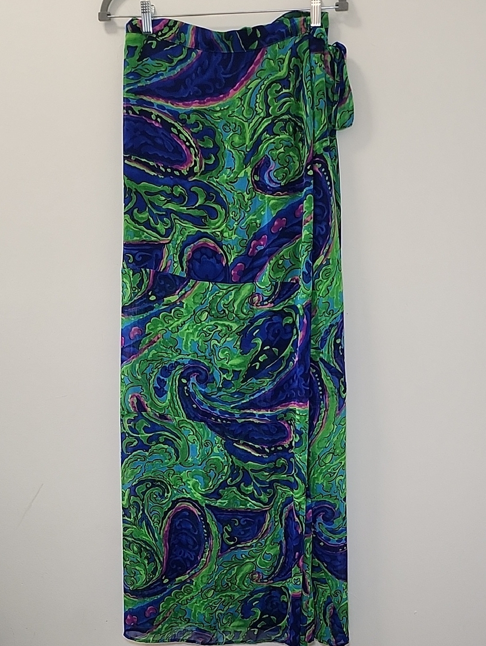 Show Me Your Mumu Vibrant Green & Blue Paisley Maxi Wrap Skirt size Small - Picture 9 of 16